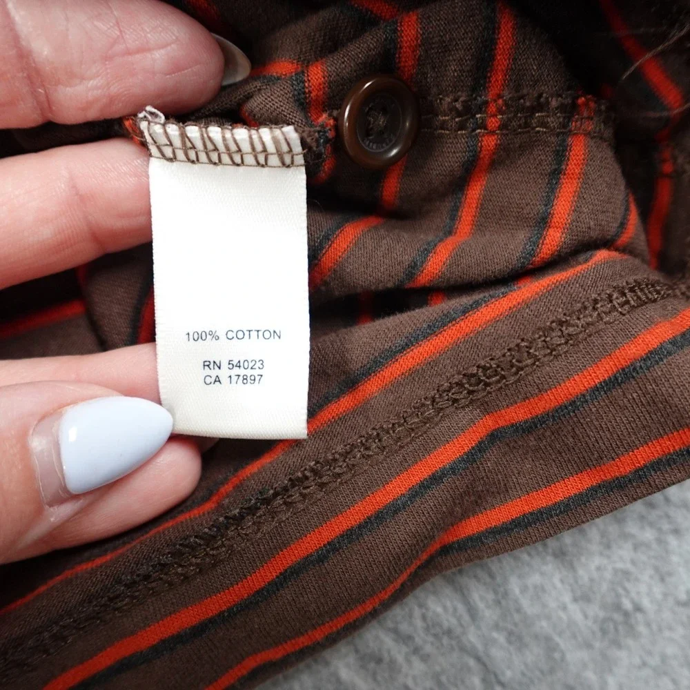 Banana Republic Shirt Mens Small Brown Orange Striped Cotton Long Sleeve Polo